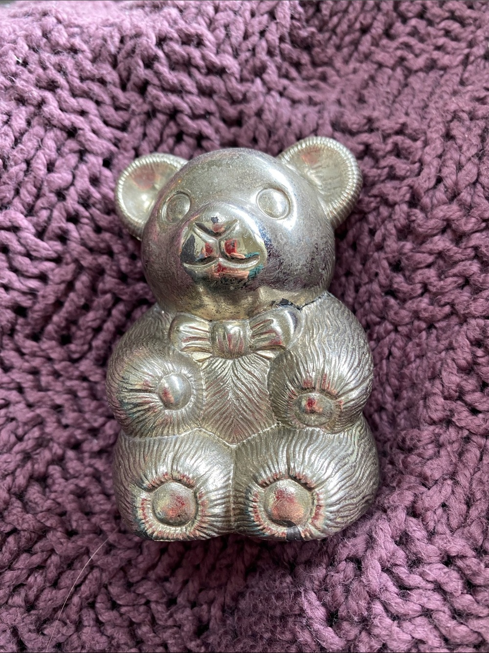 Vintage Tarnish-Resistant Silver-Tone Teddy Bear Figurine